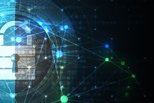 Digital lock with a network of connected lines and nodes for cybersecurity